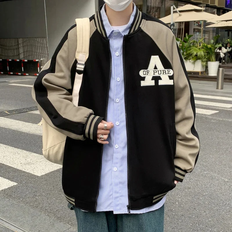 

Мужская приталенная бейсбольная куртка, повседневная куртка на молнии с круглым вырезом и буквенным принтом, весна-осень 2023