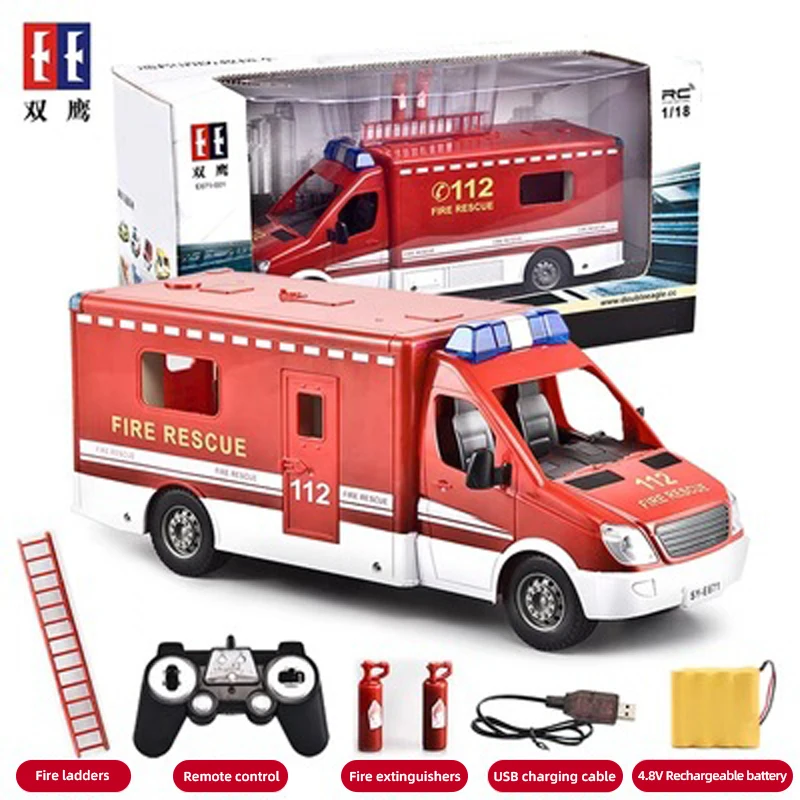 Double E Rc Car Large Simulation Fire Rescue Vehicle with Light Sound 119 Emergency Remote Control Toy Large City Car Model enlarge