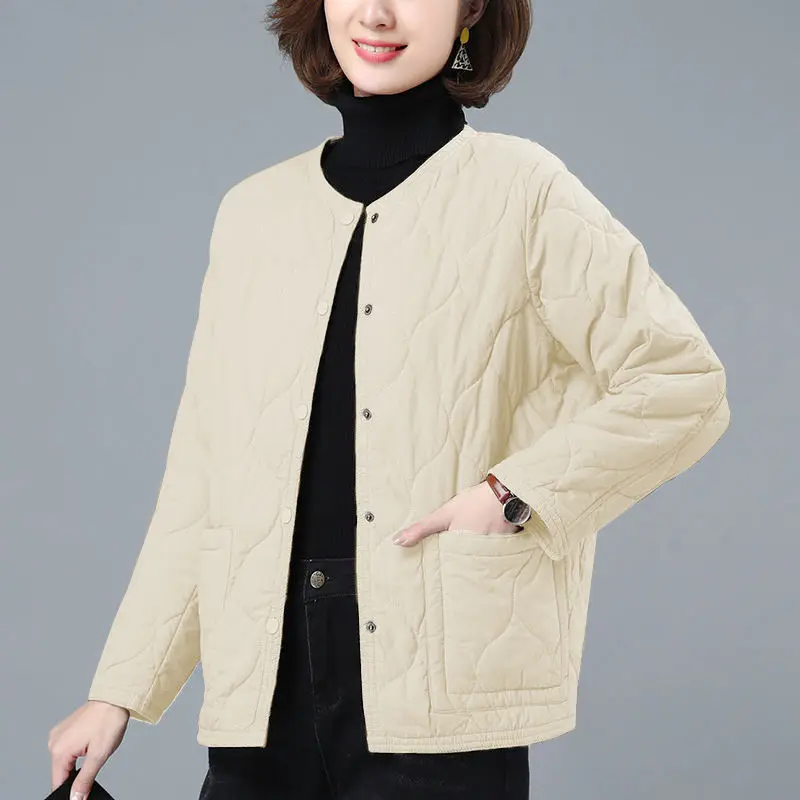 Женское однотонное стеганое пальто без воротника с хлопковой подкладкой