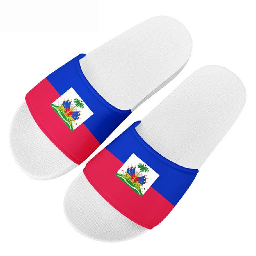 Fashion Haiti Flag Printed Slippers Summer Holiday Casual Anti-slip Water-proof Flats Trend Teenage Personalized Design Sandals