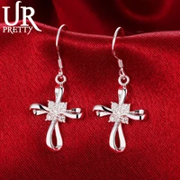 925 sterling silver jewelry aaa zircon cross pendant earrings for women engagement wedding party birthday fashion gift