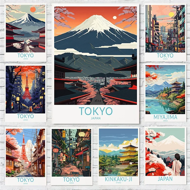 Японский пейзаж городского пейзажа Токио Hirono Miyajima Okinawa Постер для путешествий