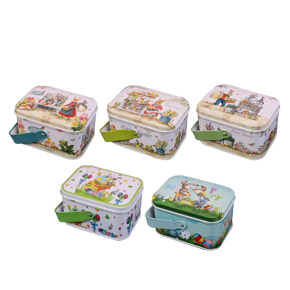 

5 Pcs Candy Containers Gifts Easter Box Tin Bunny Holder Cookie Giving Wedding Candies Boxes