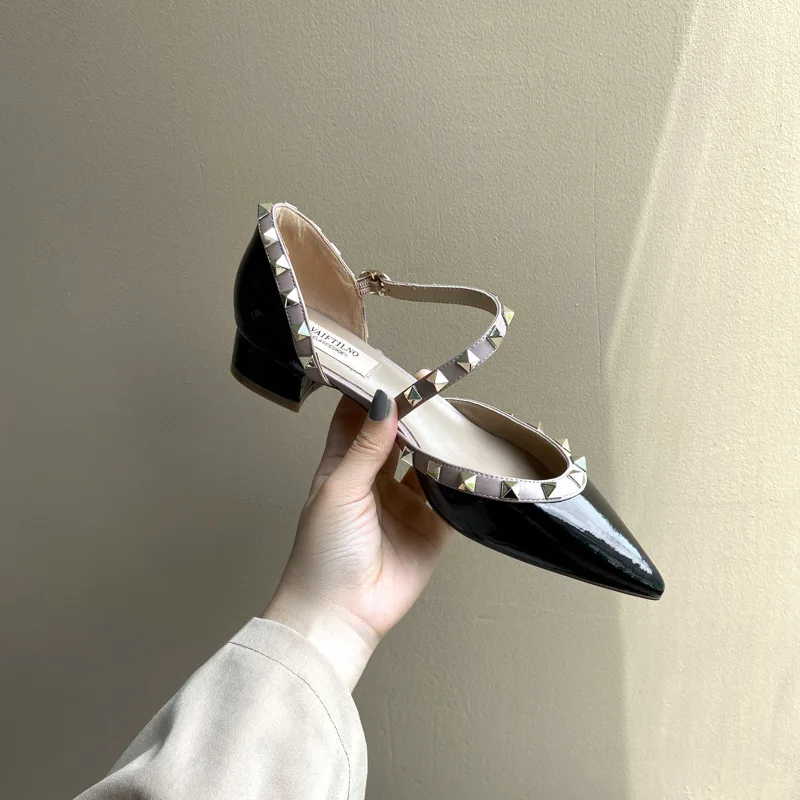 Women's Summer Sandals 2023 With Low Heels Casual Shoes Ankle Strap For Woman High Heels Brand Rivets Elegant Office Pumps Shoes