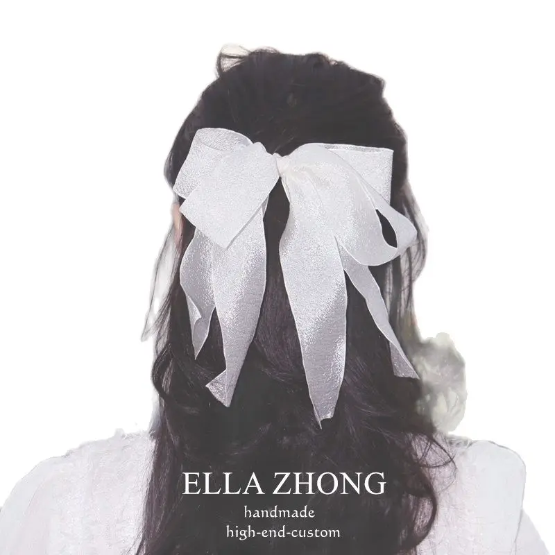 

Super large bow top clip ~ streamer temperament sweet French Korean hair ornament headdress retro fresh hair clip super Fairy