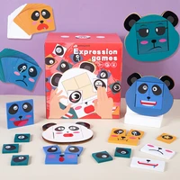 wooden child panda expression matching puzzles toys kids montessori education logical thinking brain toy face change board game