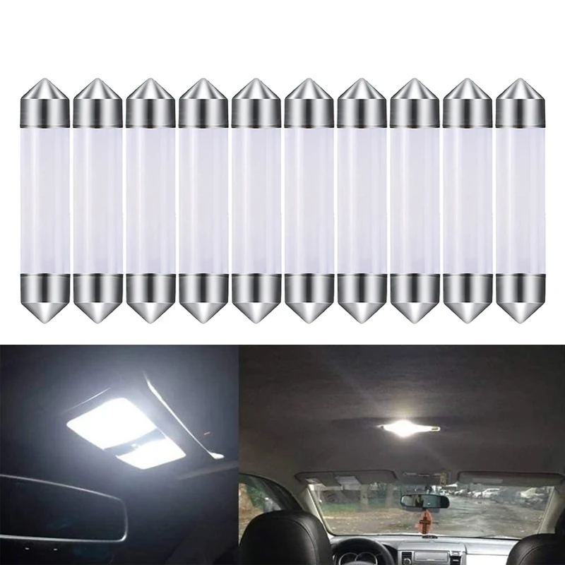 

10 PCS Car LED Bulb C5W Festoon 31mm 36mm 39mm 41/42mm 12V 7500K White Interior Dome Reading Map Door Lights License Plate Lamps
