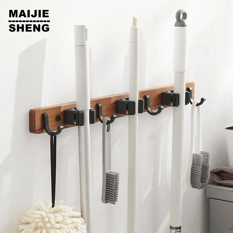 

Broom and Mop Holder Wall Mounted Organizer Storage Tool Racks Wood Hooks Self Non-slip Wall Hangers for Kitchen Garden Laundry