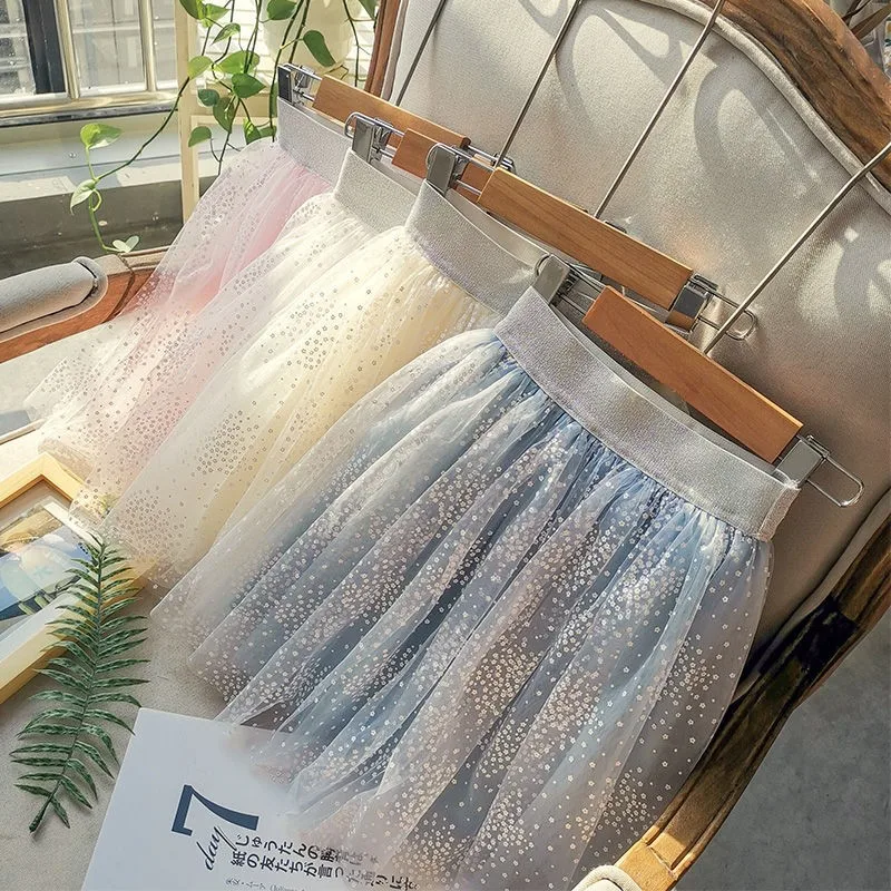 

Fashion Mesh Girl Princess Mini Skirts Stars Glitter Dance Ballet Tutu Brand Sequin Party Girl Faldas Skirt Elastic Kids Clothes