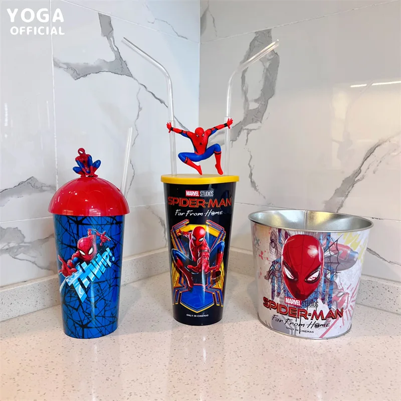 

Spiderman Cartoon Couple Tube Cola Cup with Retractable Doll Drink Cup Shape Cup Popcorn Tinplate Bucket Super Adorable Gift