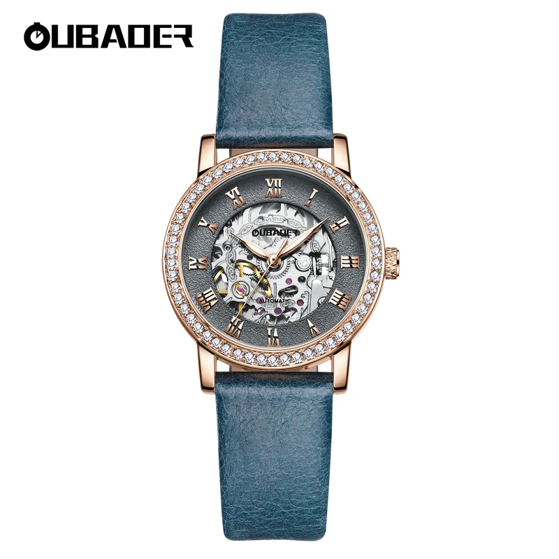 Фото Часы-скелетоны OUBAOER женские Автоматические, модные повседневные Роскошные Механические наручные, с кожаным ремешком №3