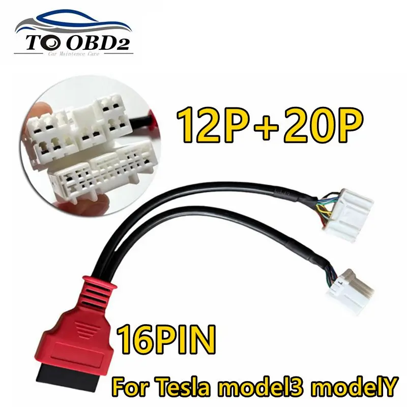 

OBD2 16 полных контактов для специального жгута проводов Tesla 12P + 20P с двойной головкой, линия преобразования для диагностического адаптера Tesla 3 и Y