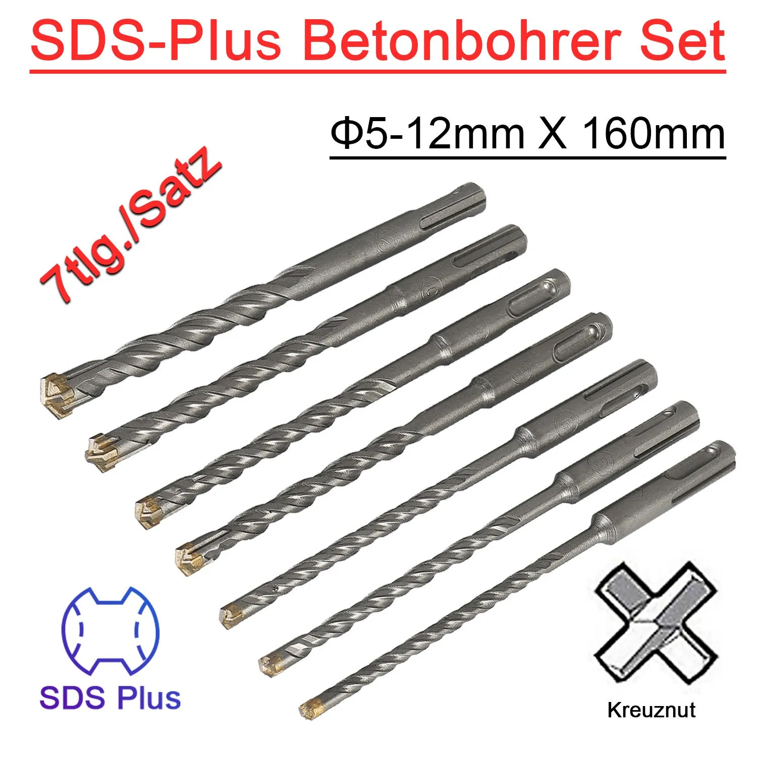 

7pcs Cross Hammer Bits SDS Plus Mixer Impact Bits 5/6/6/8/8/10/12mm Professional Drilling Tool Wall Concrete Brick Masonry Bit