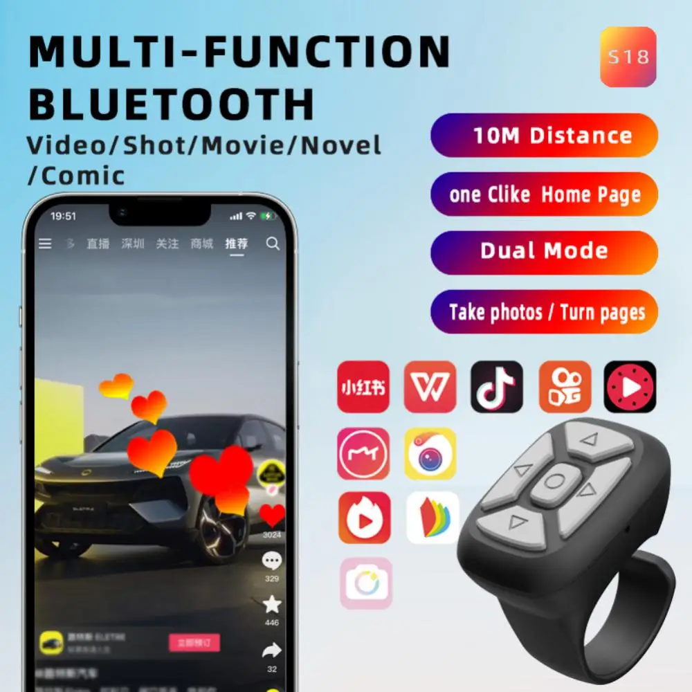 

Wireless Bluetooth Ring Remote Control Portable Fingertip Selfie Video Controller Automatic Page Turner Browsing For Phone