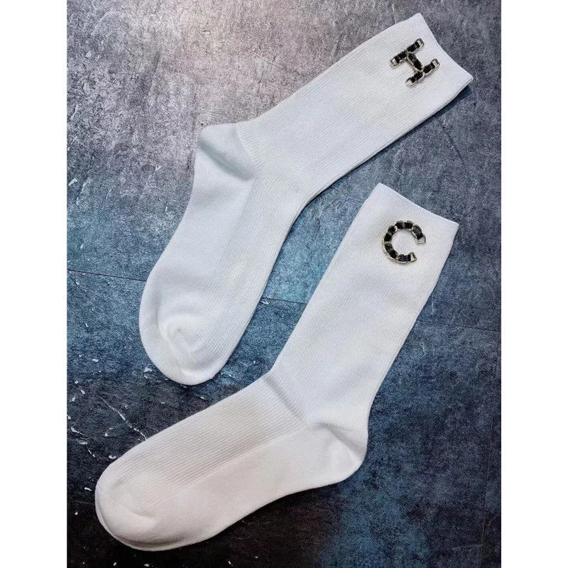 Metal Letter Embroidery Middle Tube Stockings All-match Spring Autumn Trendy Socks Net Red AB Face Black Cotton Sock