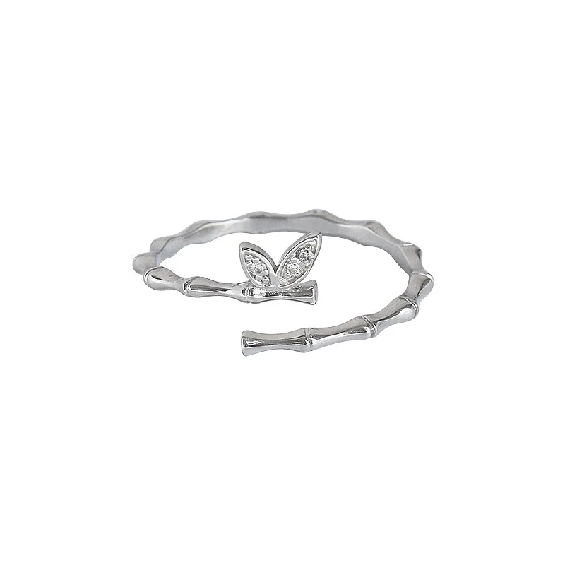 

925 sterling silver bamboo female opening adjustment niche personality butterfly wings index finger ring simple fashion ins tide