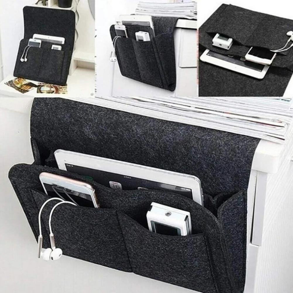 

Felt Bedside Storage Organizer Phone Book Magazine Holder Pockets Hanging Storage Bag Baby Tissue Box For Bed Sofa Side Pouch
