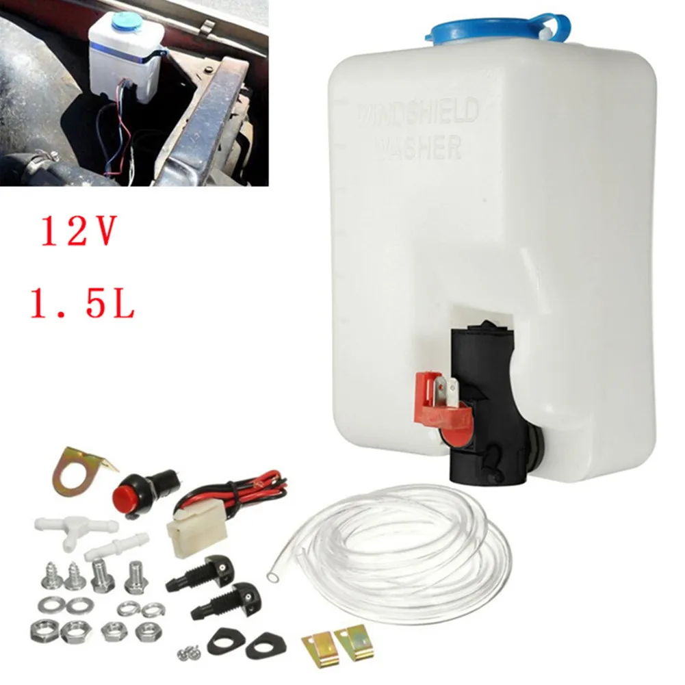 

Windscreen Washer Bottle Kit Universal For Cars SUVs PP Plastic Windshield Wash Bottle For 12V Electrical Circuits