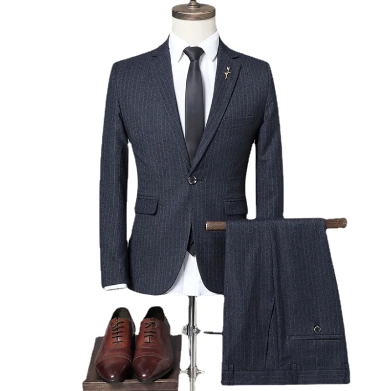 

(Jacket+Pants+Vest)Latest Coat Pant Designs Stripe Men Suit Casual Slim Fit 3 Pcs Set Tuxedo Tailor Groom Prom Party Blazer 5XL