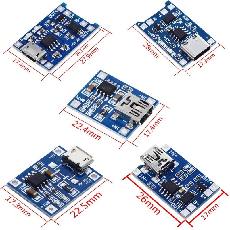 5 шт. зарядная плата TP4056 с Micro USB В 1A 18650