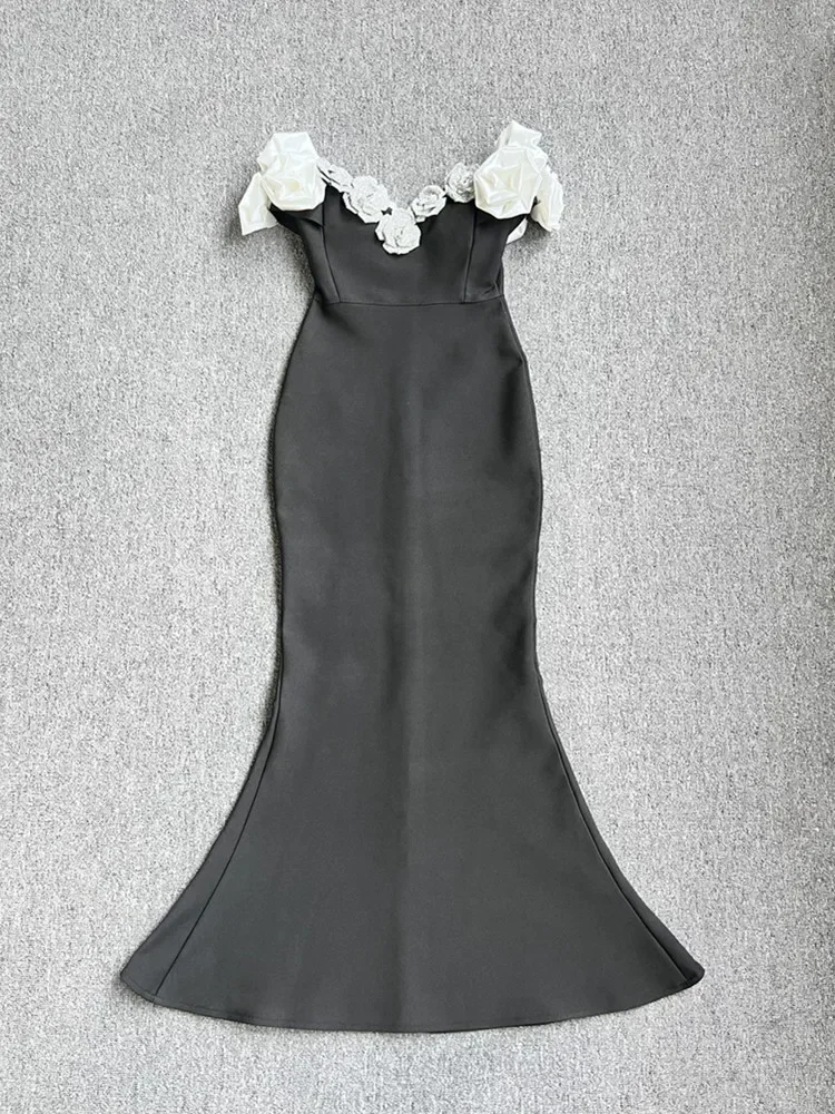 Женское летнее сексуальное платье знаменитостей с открытыми плечами и черным