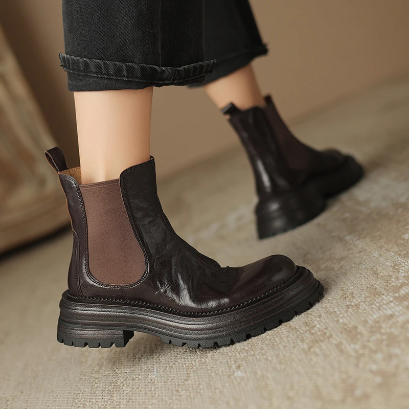 Женские ботильоны с круглым носком TULING JUN зимние однотонные на среднем каблуке и