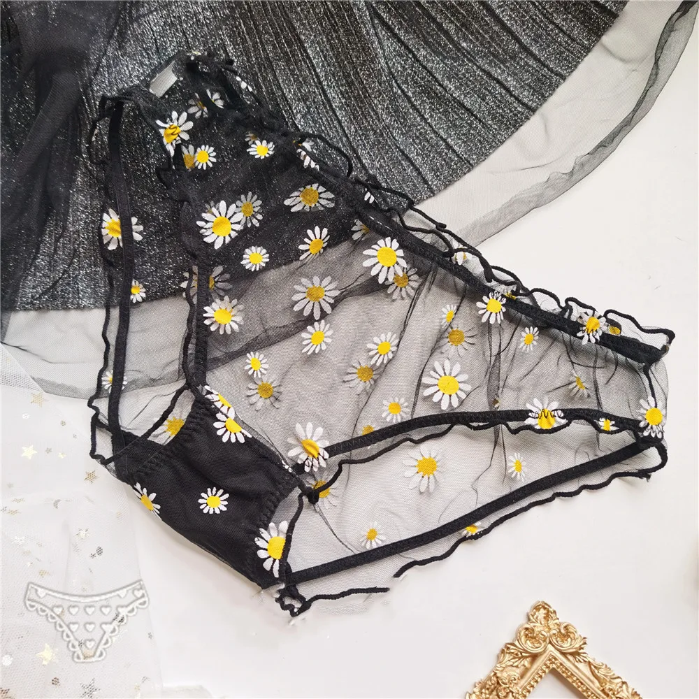 

Горячая Распродажа стринги для секса искушение с принтом в виде ромашек очаровательными сетчатыми оборочками для Для женщин нижнее бельё, ...