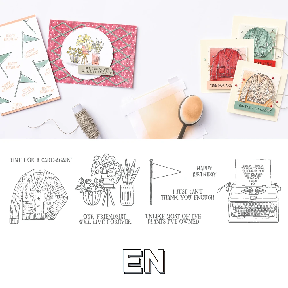 

2022 New Pattern Forever Friendship Clear Stamps Sets Sweater and Typewriter Metal Cutting Dies for DIY Paper Greeting Card