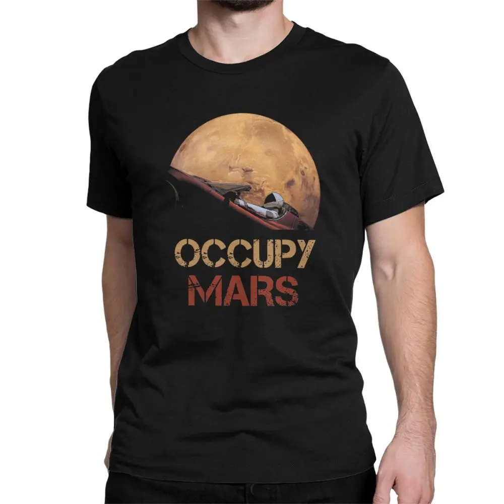 

Occupy Mars T Shirt Spacex Starman T-Shirt Men Elon Musk Falcon Heavy 9 Short Sleeve Novelty Tees Crewneck 100% Cotton Clothes