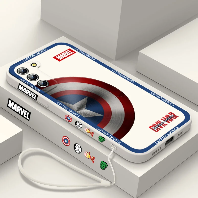 

Captain America shield Logo Phone Case For Samsung Galaxy S23 S22 S21 S20 Pro FE Note 20 Plus Ultra Liquid Left Rope Cover