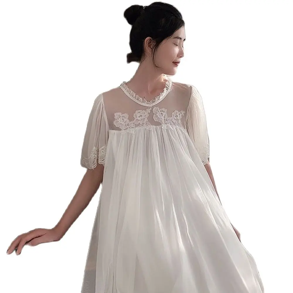 

Ночная рубашка принцессы, женская летняя кружевная ночная рубашка с коротким рукавом, спортивный костюм из модала, белая длинная ночная рубашка, женское платье для сна, юбка для сна