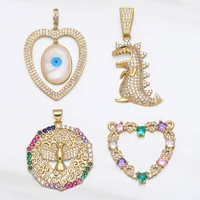 ocesrio large animal cute dinosaur pendants jewelry making gold plated copper zircon accessories for jewelry pdta640