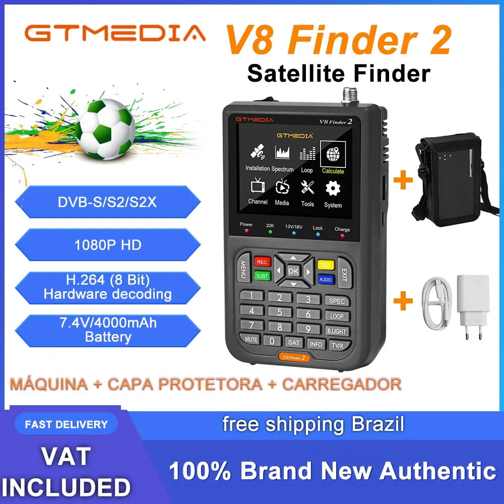 GTMEDIA V8 Finder 2 Fully DVB-S2X/S2/S, MPEG-2/MPEG-4 3.5 Inch HD LCD Screen Satellite Finder H.264 (8 Bit)7.4V/4000mAh Battery
