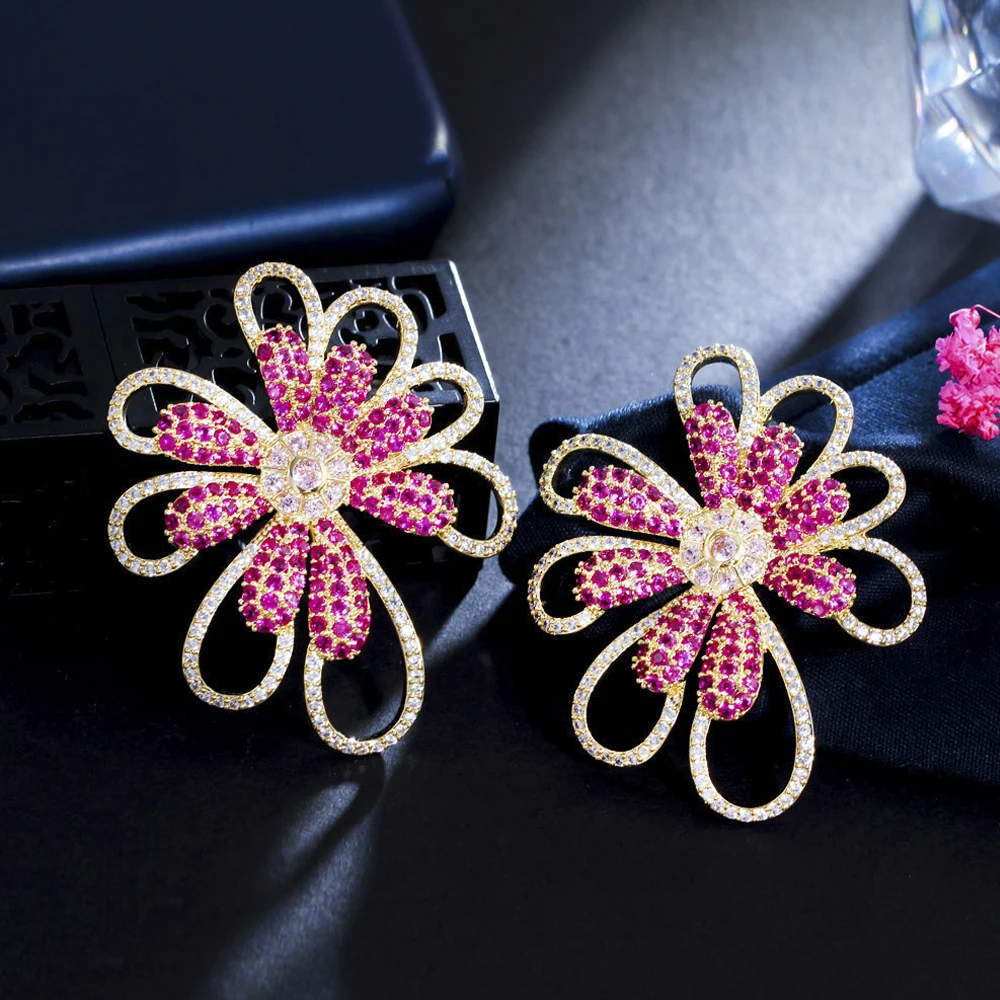 

Женские серьги-подвески в форме цветка ThreeGraces, розовые, красные, фианиты, вечерние ювелирные изделия, Подарок на годовщину, ER807