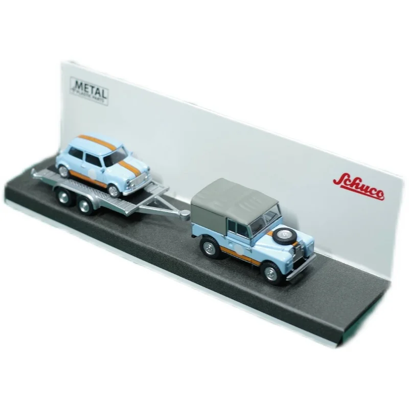 

Schuco 1/87 Land Rover 88 mini mini British racing car with trailer gulf painted alloy car model