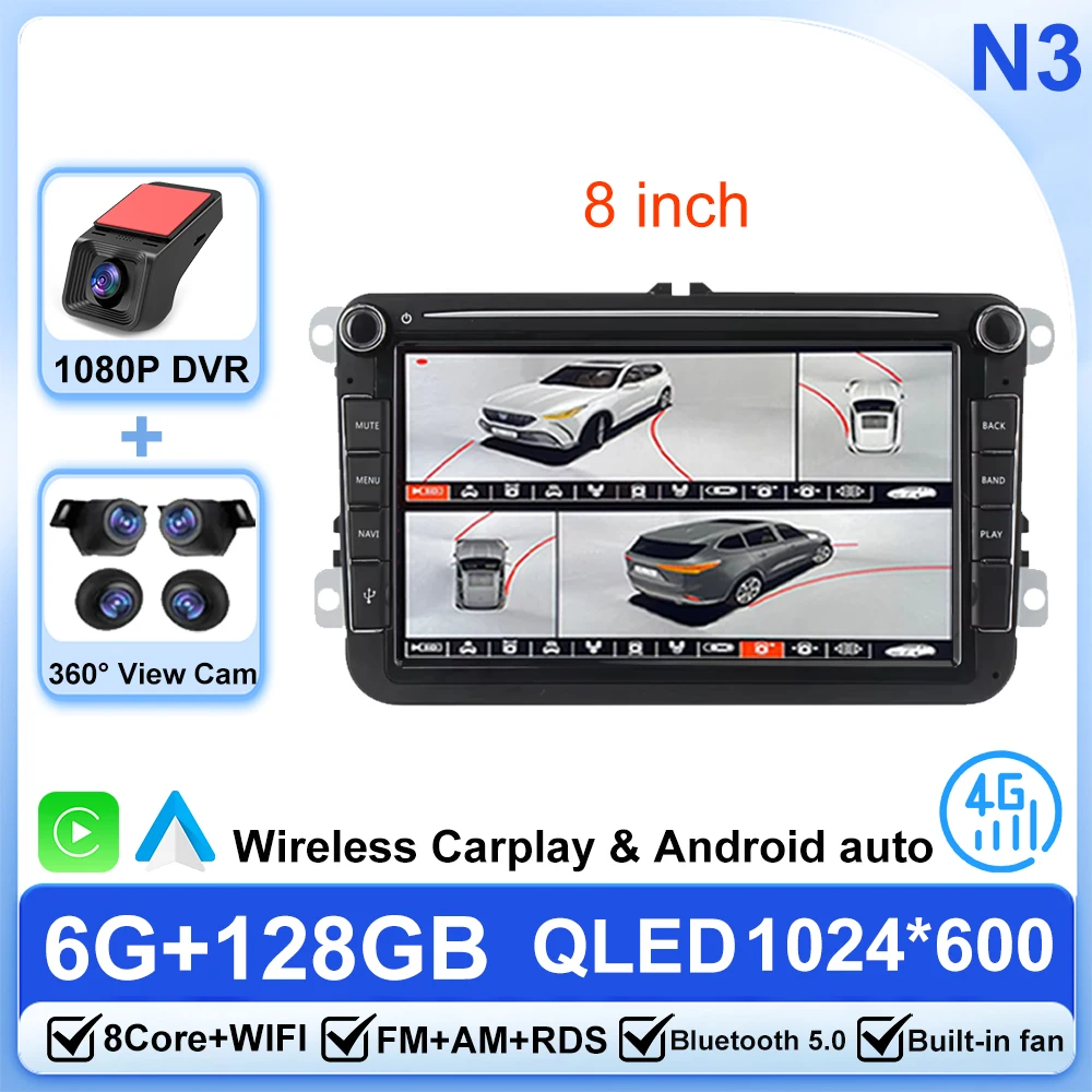 

8-дюймовый автомобильный радиоприемник Android 15 для VW Volkswagen Skoda Octavia Golf 5 6 Touran Passat B6 Polo Jetta GPS-навигация с сенсорным экраном Ste
