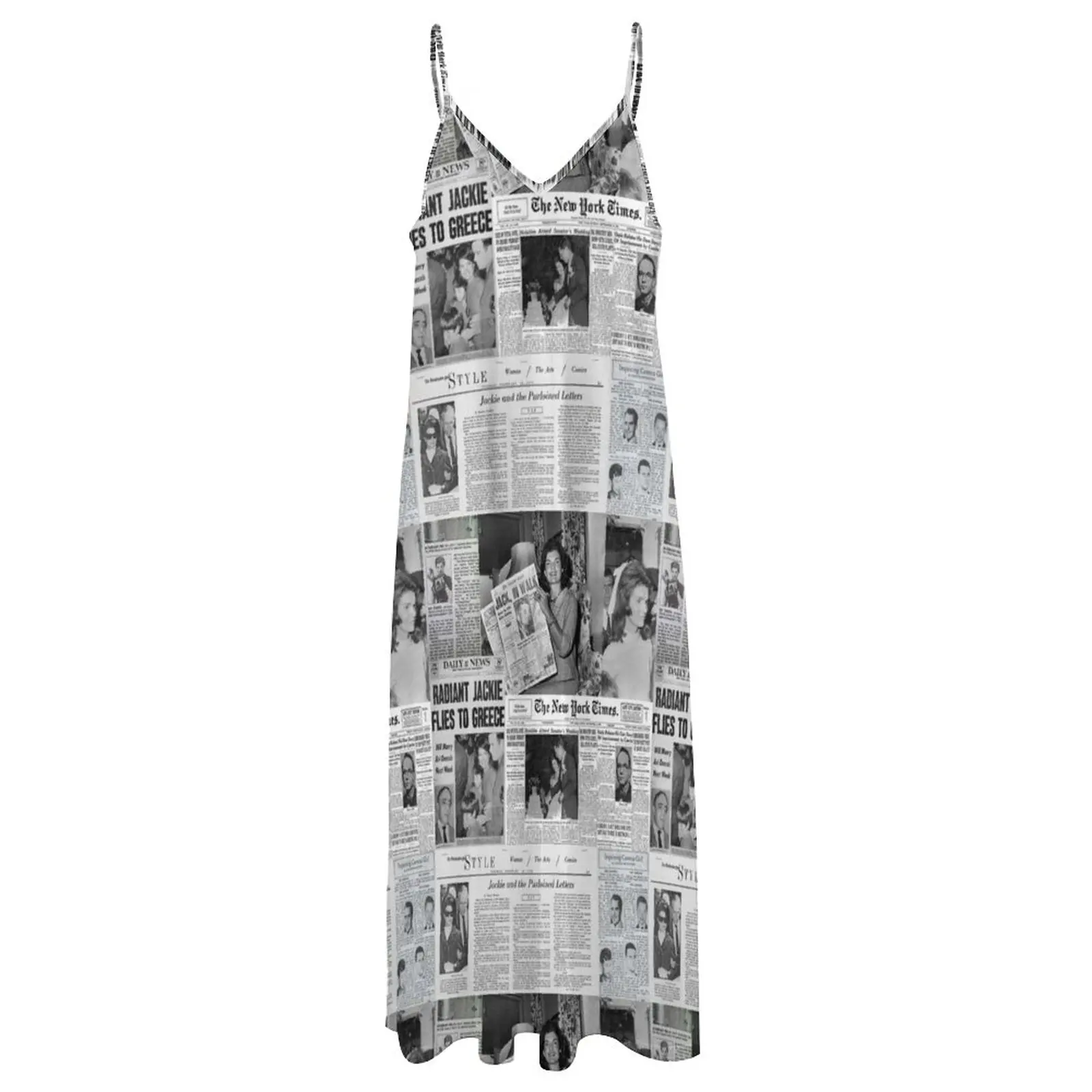 Жакелин Джеки Кеннеди Онассис газетное коллажное платье без рукавов женское для