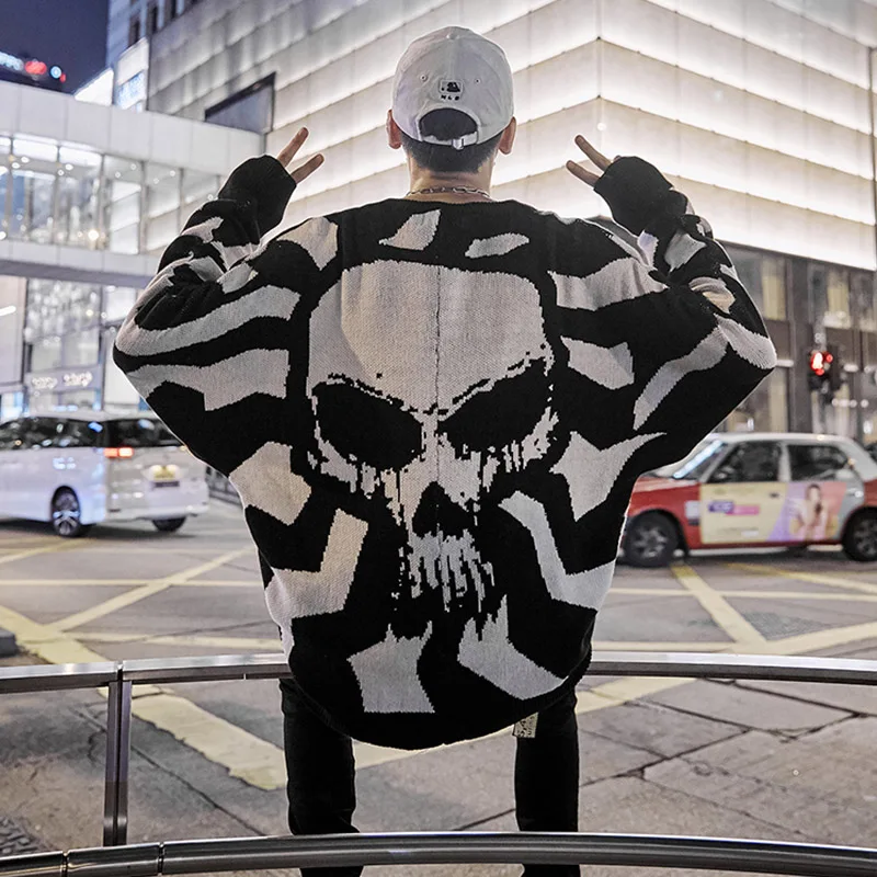 Свитер мужской вязаный в стиле хип-хоп уличная одежда винтажный оверсайз свитер