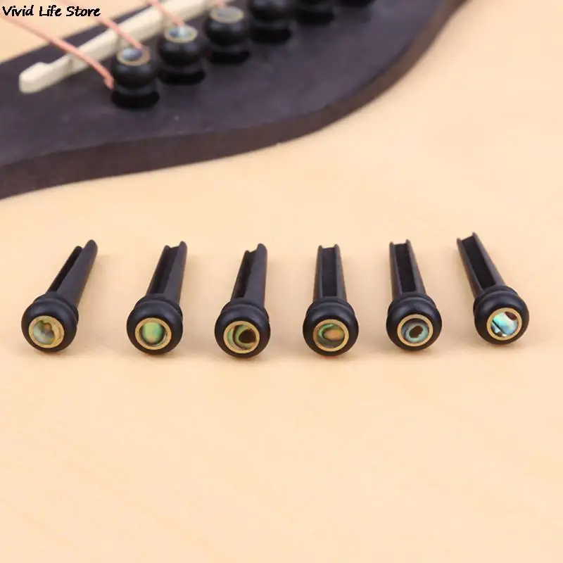 

6Pcs Folk Guitar Ebony String Cone Solid String Vertebra String Nail Guitar Bridge Pins Wooden Pegs Guitar Parts Accessories