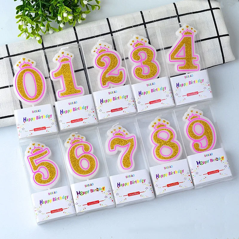 

Pink Crown Number 0-9 Candle Dessert Plugin Birthday Cake Decorations Smokeless Candles Cupcake Topper Festive Party Supplies