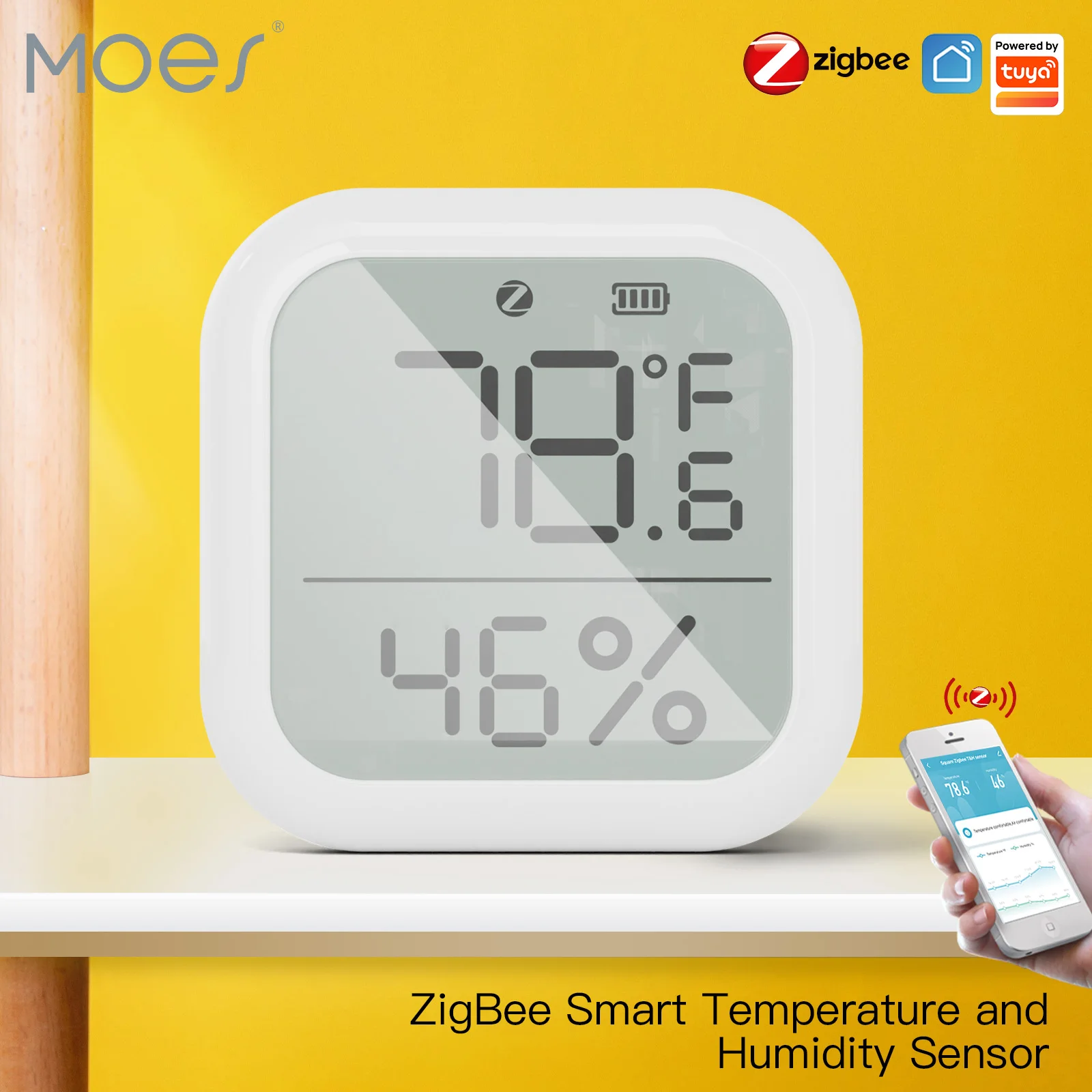 

Датчик температуры и влажности MOES Tuya Smart ZigBee, комнатный гигрометр с цифровым ЖК-дисплеем, дистанционное управление через приложение