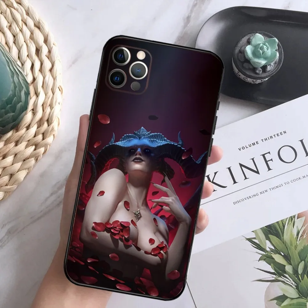 Силиконовый чехол L-Lilith D-Диабло 4 для iPhone15 14 13 12 Mini 11 Pro XR X XS MAX 6S 7 8 Plus мягкий черный