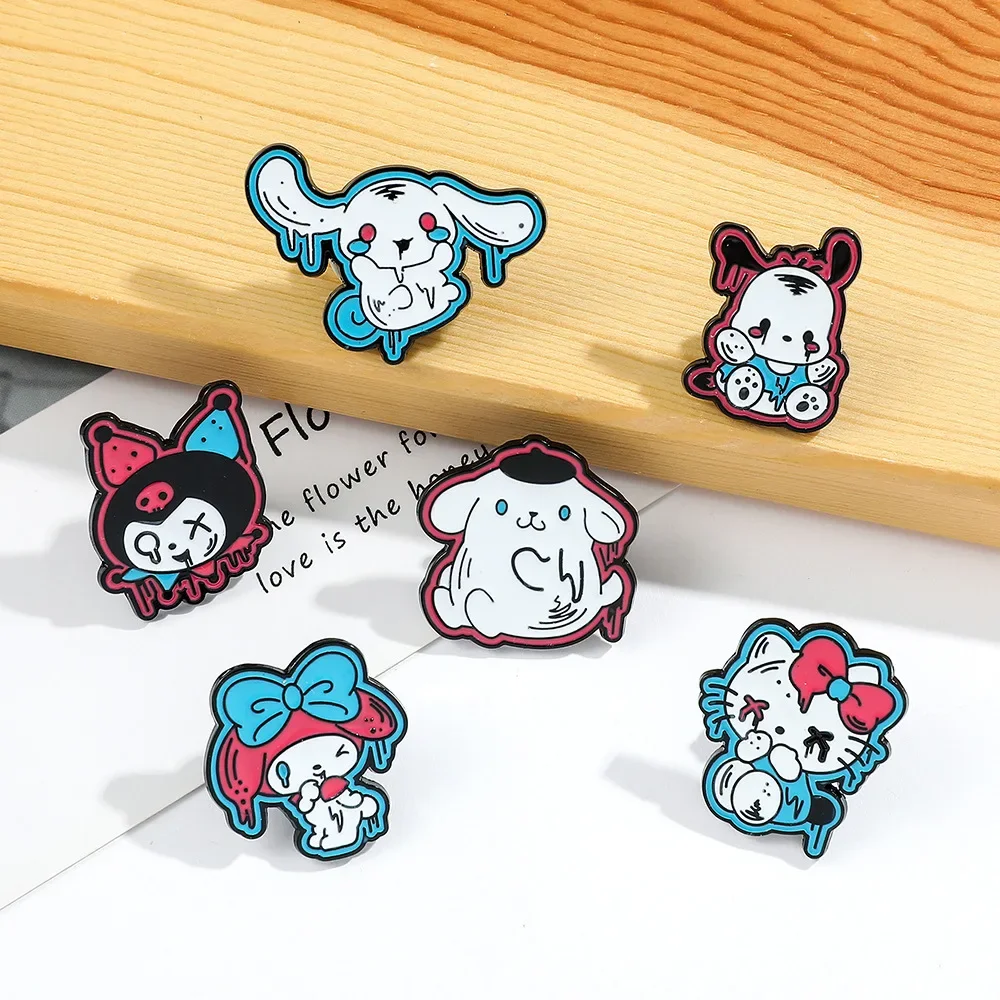 

Sanrio Милая креативная мультяшная металлическая брошь в стиле темного Хэллоуина, милая и фаллоимитационная брошь Kuromi, значок HelloKitty Cinnamoroll
