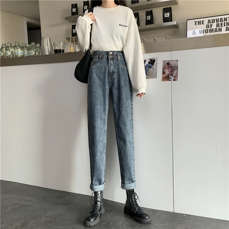 

N4300 High waist slim retro nine-point jeans new straight loose daddy pants pants jeans