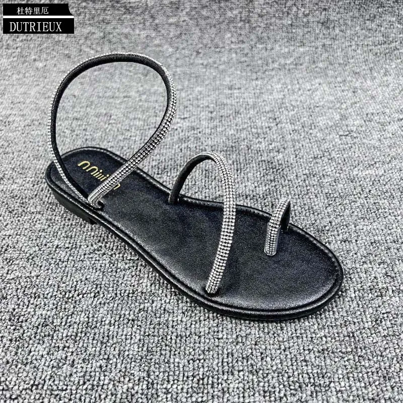 Luxury Slippers Sandals Ladies Women Flip Flops Flats Summer New Rhinestones Outside Casual Gladiator Slides 2023 Female Shoes