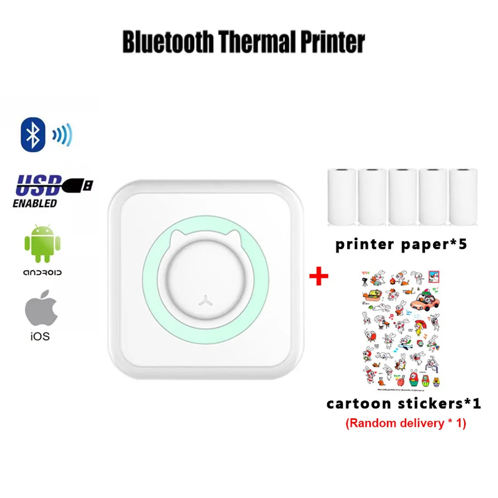 

Миниатюрный портативный термопринтер HD, Bluetooth Беспроводная Милая карманная печать фото-этикеток 57 мм «сделай сам» для IOS/Android