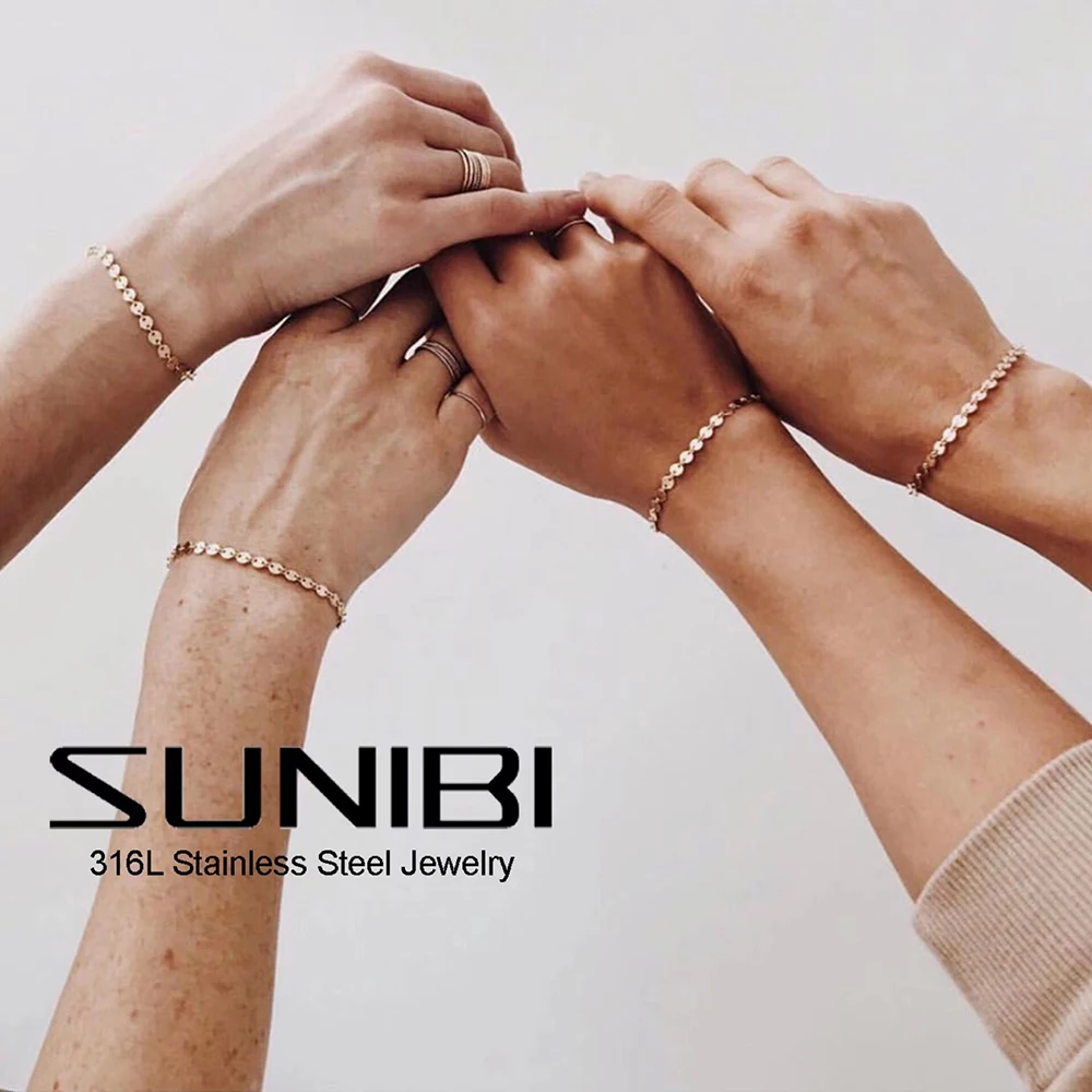 Браслеты SUNIBI из нержавеющей стали 316L для женщин цепочка круглых звеньев модный