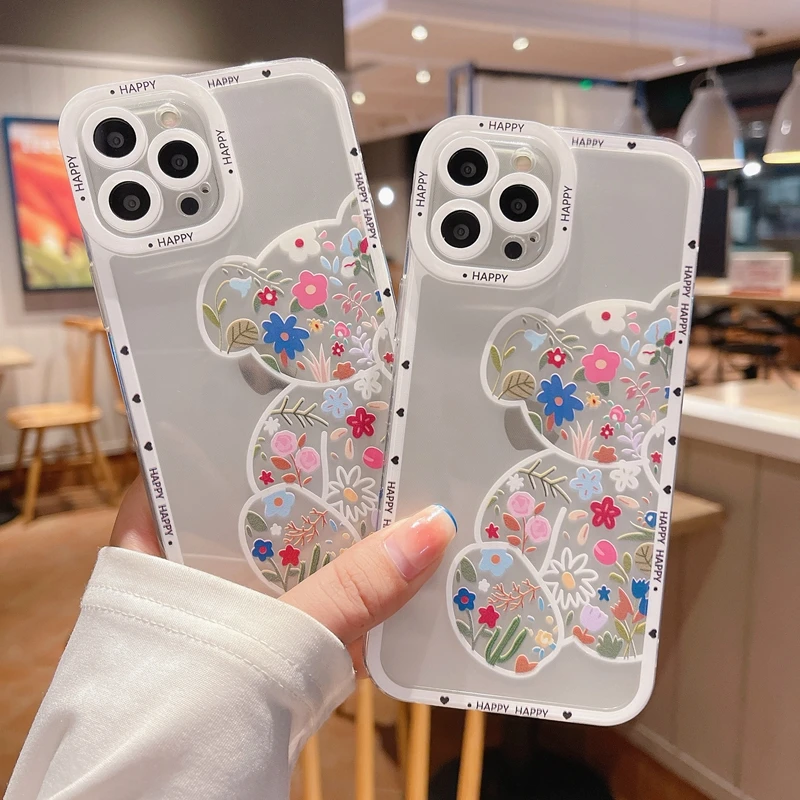 Чехол для Huawei P20 Lite мягкий мультяшный чехол телефона с цветами медведем P50 P30 P40 Pro