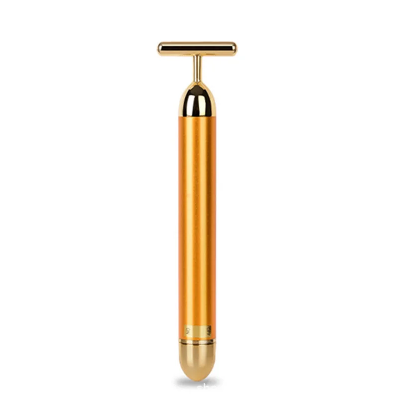 New convenient gold-plated facial vibrator T-type face-lifting instrument electronic vibrator massage roller white facial roller