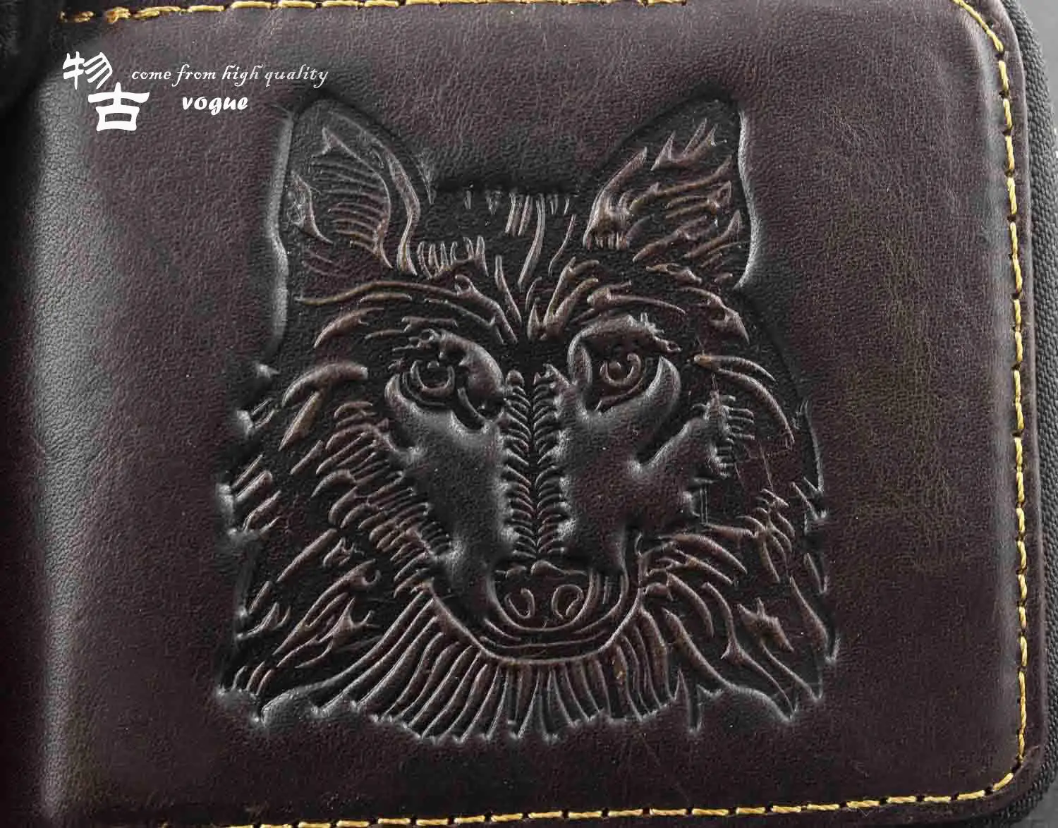 Wolf Pattern Men Wallet Leather Business Zipper Wallet Luxury Billfold Slim Hipster Credit Card Holders Inserts Coin Purses Vint